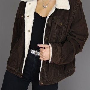 Marvin Richards brown corduroy sherpa snap button jacket